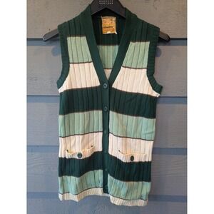 Vintage Center Stage II Sweater Vest Womens Small Green Striped 70s Pockets